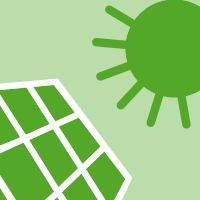 Symbol zur Visualisierung eines dunkelgrünen Sonnensystems und einer grünen Sonne auf einem hellgrünen Hintergrund, inspiriert von den Markenfarben von ABEL ReTec