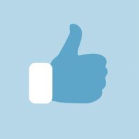 Dark blue thumbs up icon on a light blue icon, in ABEL Mobilfunk brand colors